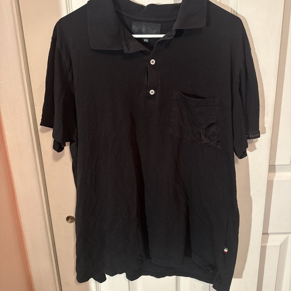 Phillip Plein Authentic Black Polo Embroidered Black Skull XXL
